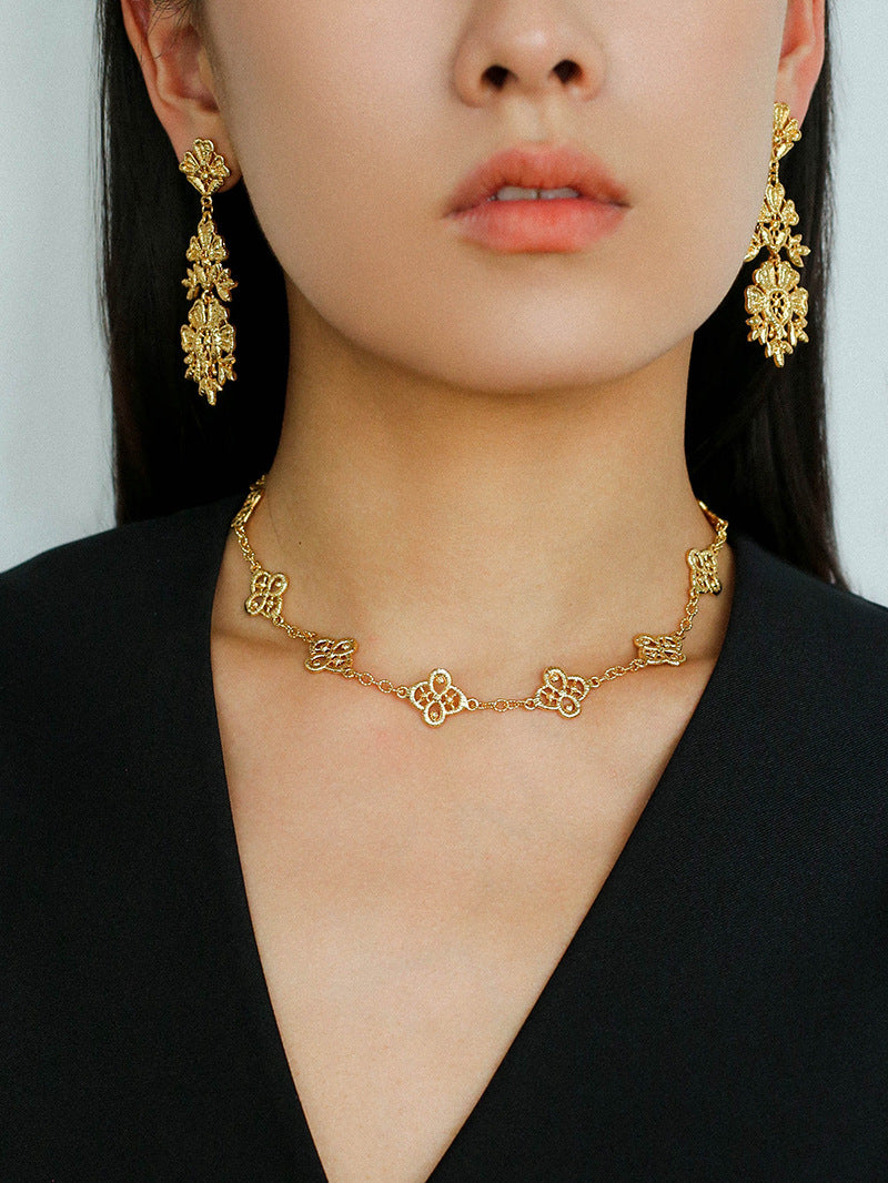Filigree Lace Drop Earrings - Gold