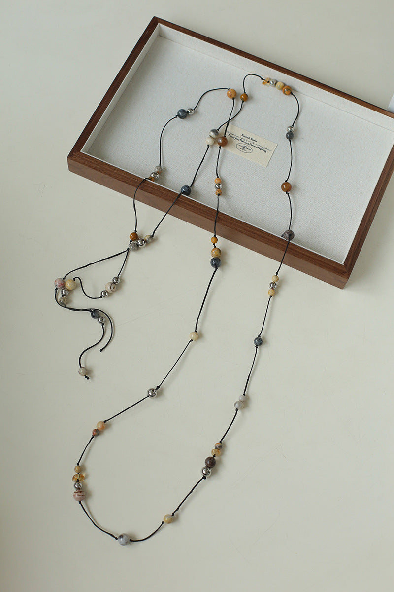 Painters Agate Beaded Lariat Necklace