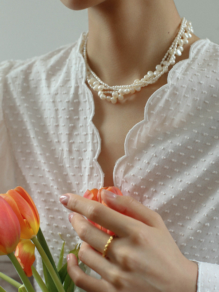 Layered Baroque Rice Pearl Necklace