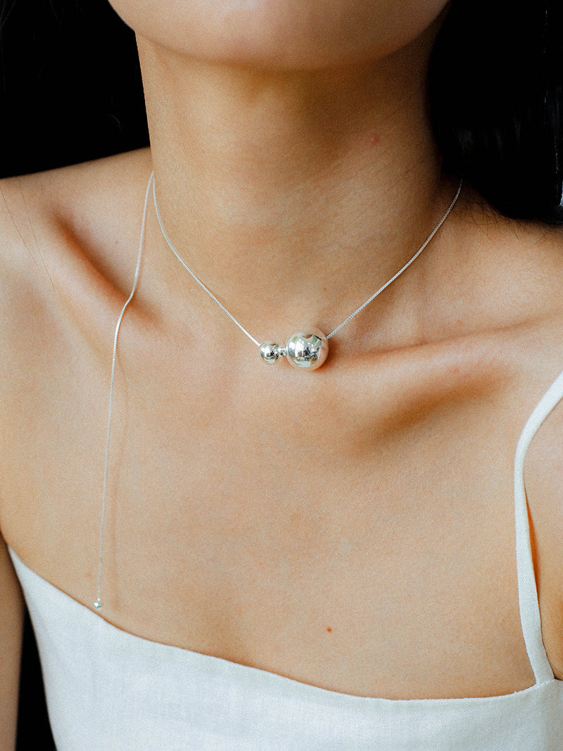 Minimalist Sterling Silver Ball Pendant Necklace