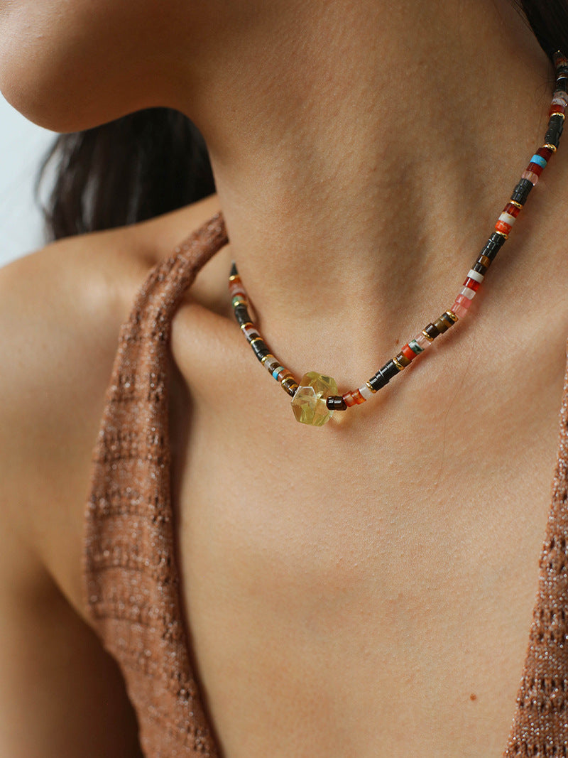 Golden Citrine Beaded Necklace Description: