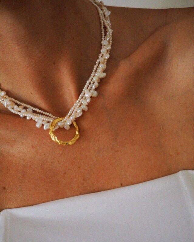 Layered Baroque Rice Pearl Necklace