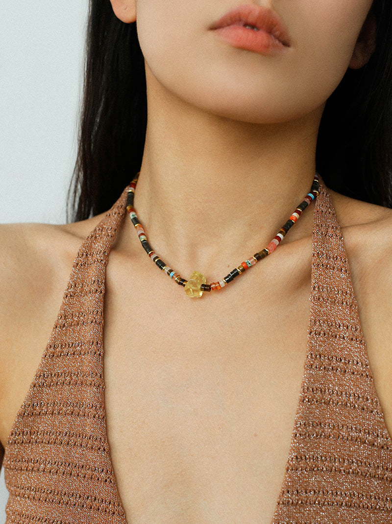 Golden Citrine Beaded Necklace Description: