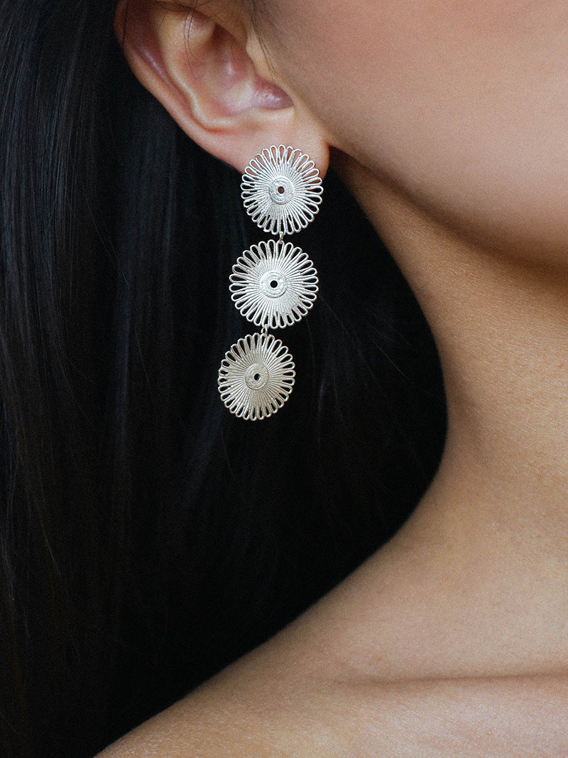 Brushed Hollow Sunflower Drop Earrings