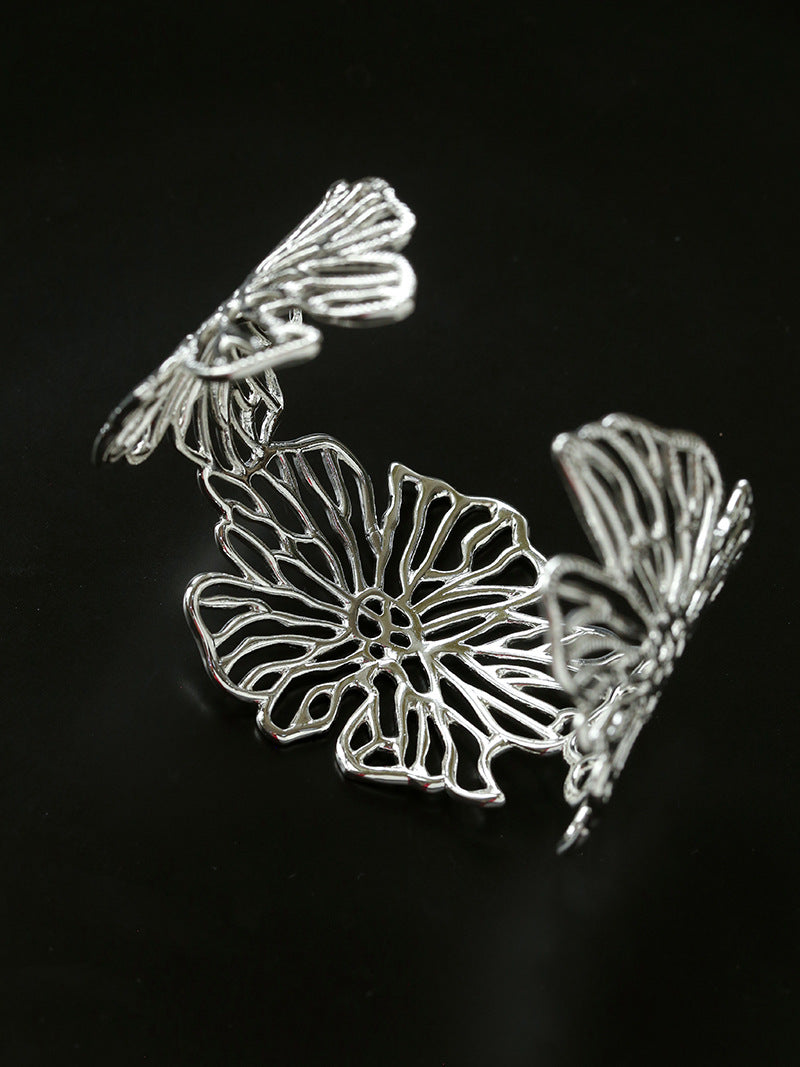 Silver Filigree Floral Open Band Cuff