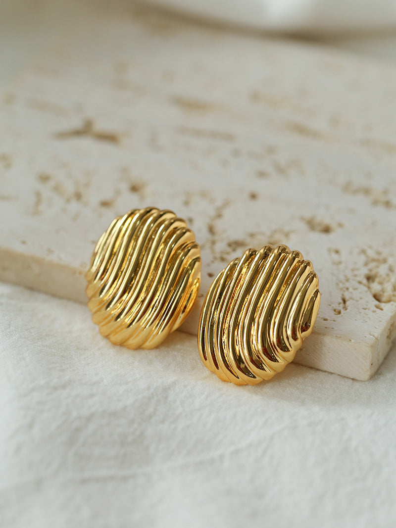 Striped Oval Metal Stud Earrings