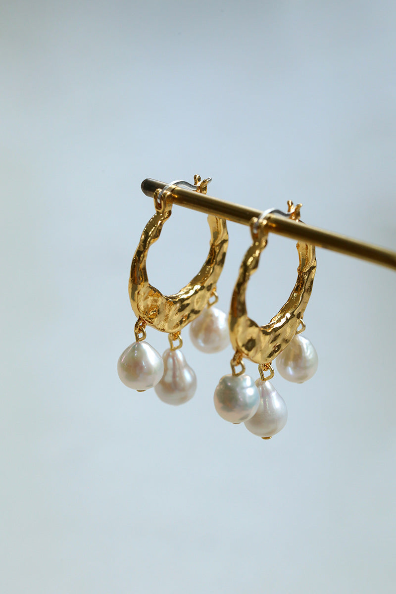 Geometric Triple Teardrop Pearl Earrings