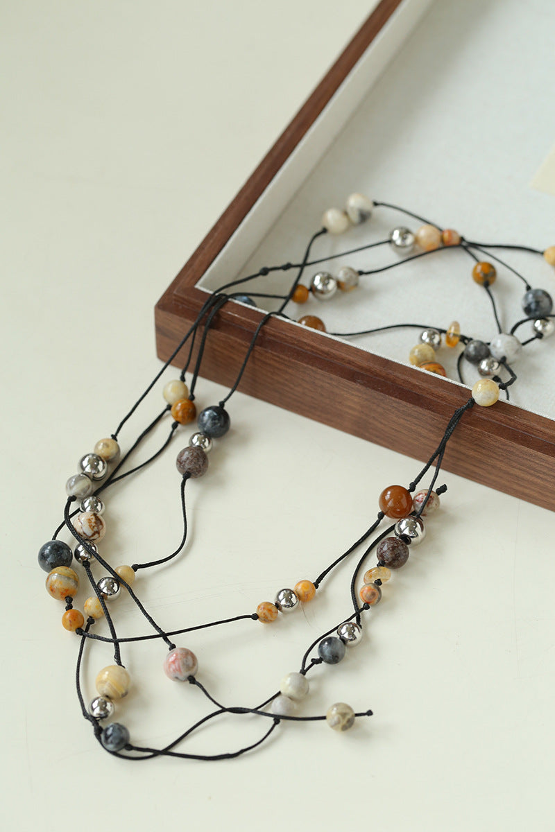 Painters Agate Beaded Lariat Necklace