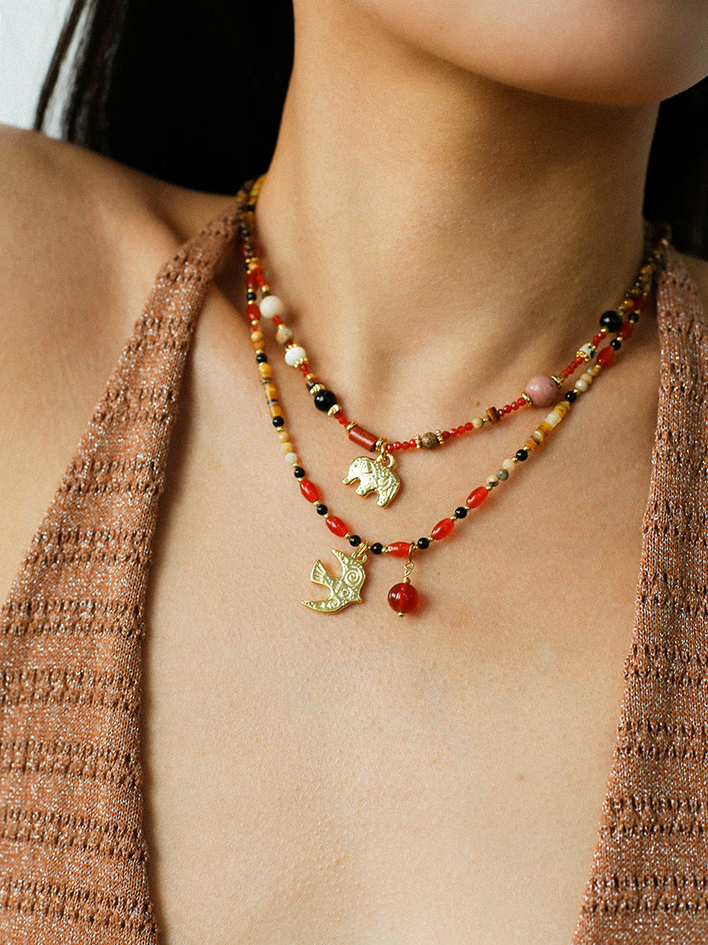 Gold Dove & Agate Necklace