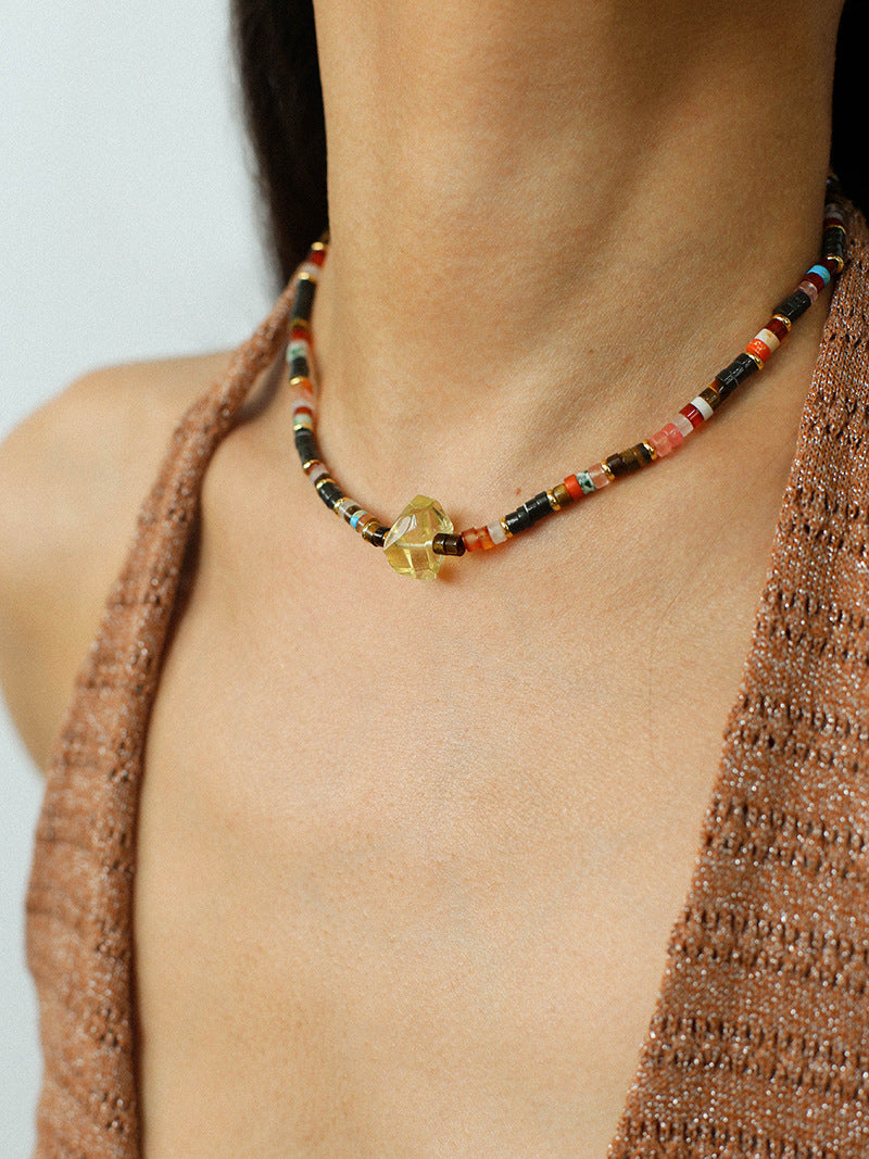 Golden Citrine Beaded Necklace Description: