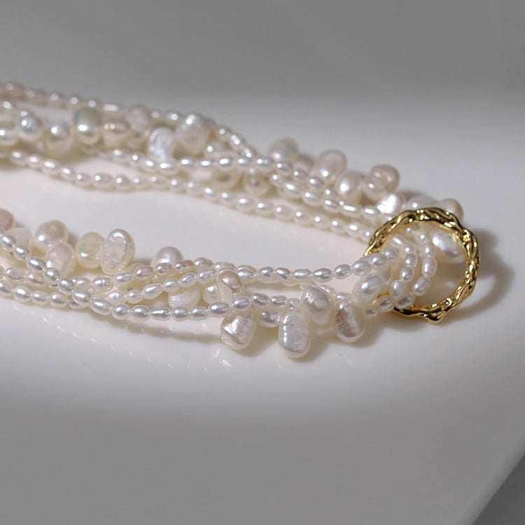 Layered Baroque Rice Pearl Necklace
