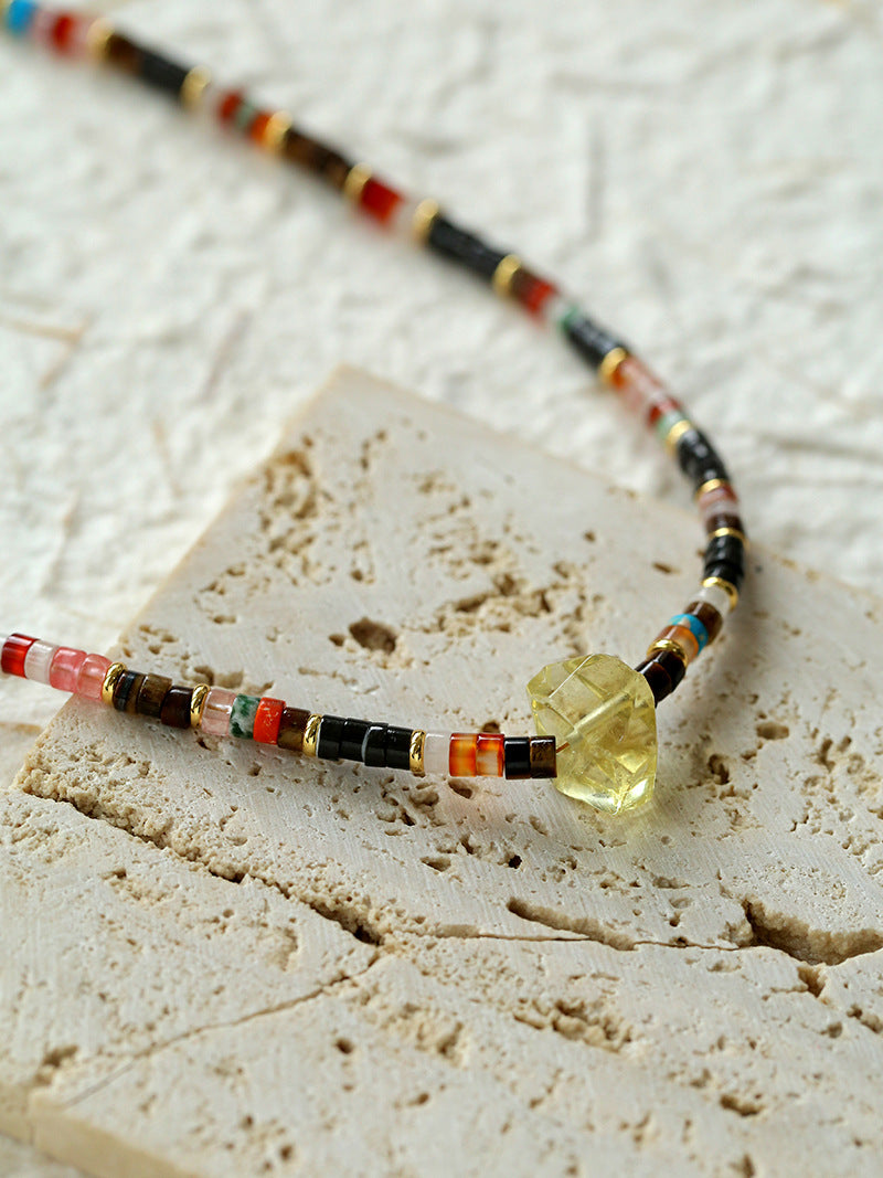 Golden Citrine Beaded Necklace Description: