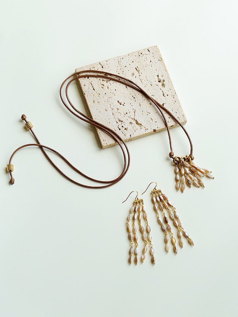 Handwoven Shell Beads Tassel Earrings