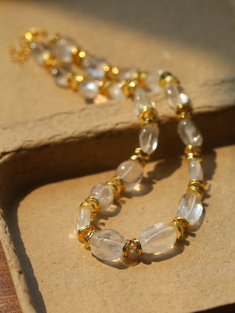 Raw Clarity Irregular Clear Quartz Beaded Necklace