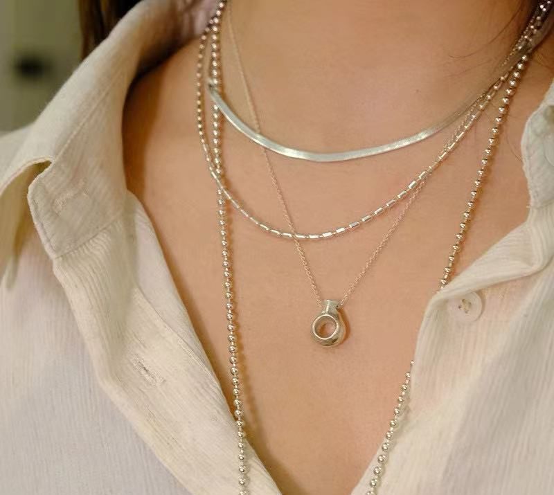 925 Silver Double Layer Snake Chain Necklace