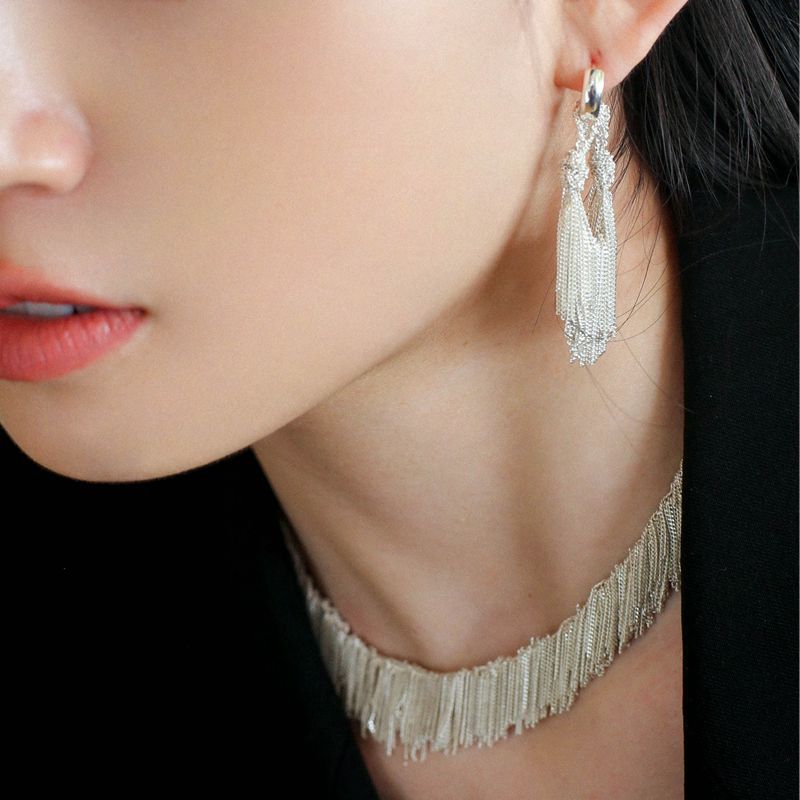 Milky Way Woven Tassel Drop Earrings