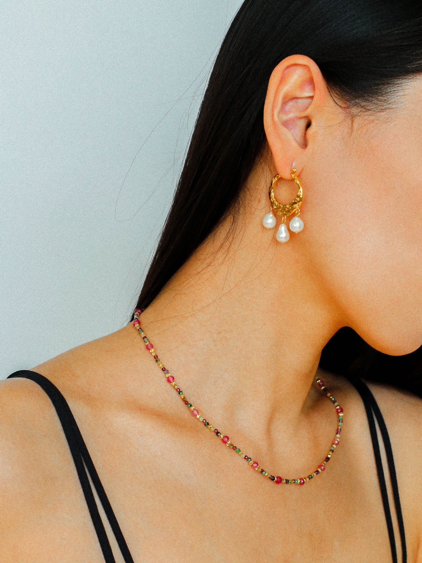 Geometric Triple Teardrop Pearl Earrings