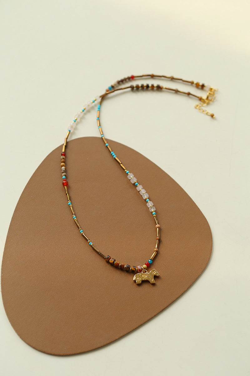 Boho Horse Pendant Gemstone Necklace