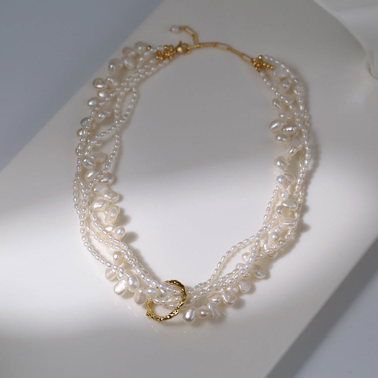 Layered Baroque Rice Pearl Necklace