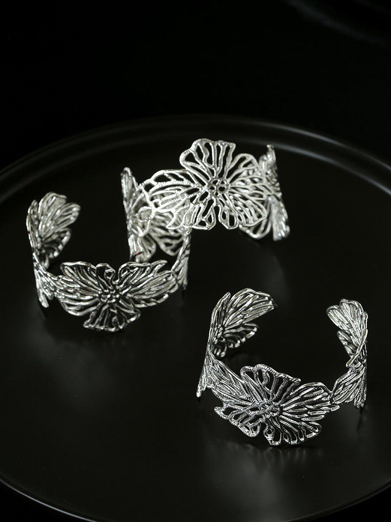 Silver Filigree Floral Open Band Cuff