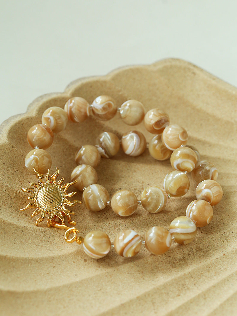 Sun Clasp Horse Conch Chunky Beaded Necklace