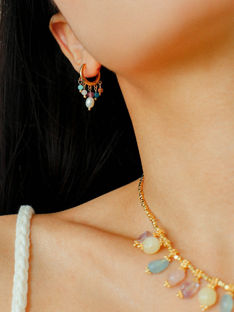 Candy Gemstone Dangle Hoops Earrings