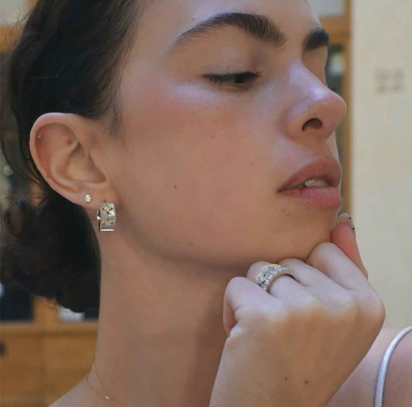 925 Silver Carved Cross Hoop Earrings