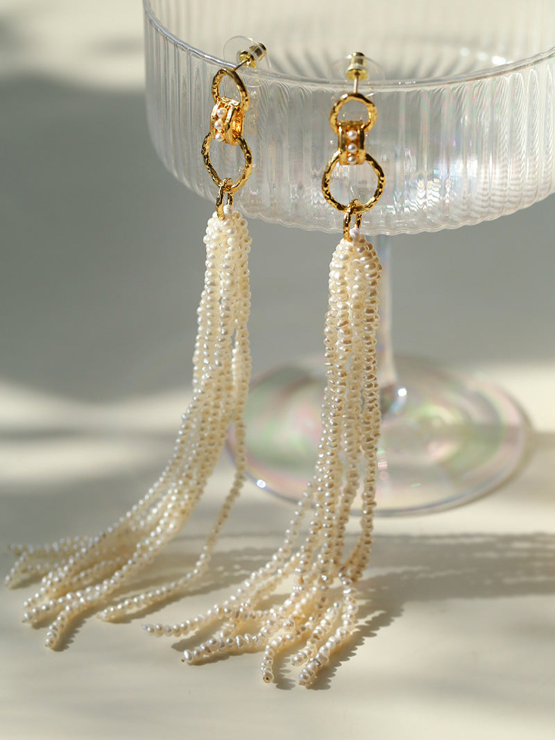 Ocean Veil Long Baroque Pearl Tassel Earrings