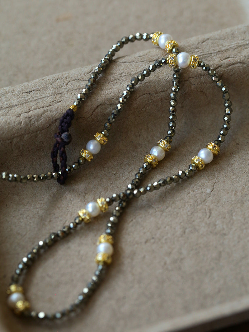 Boho Golden Pyrite & Pearl Choker