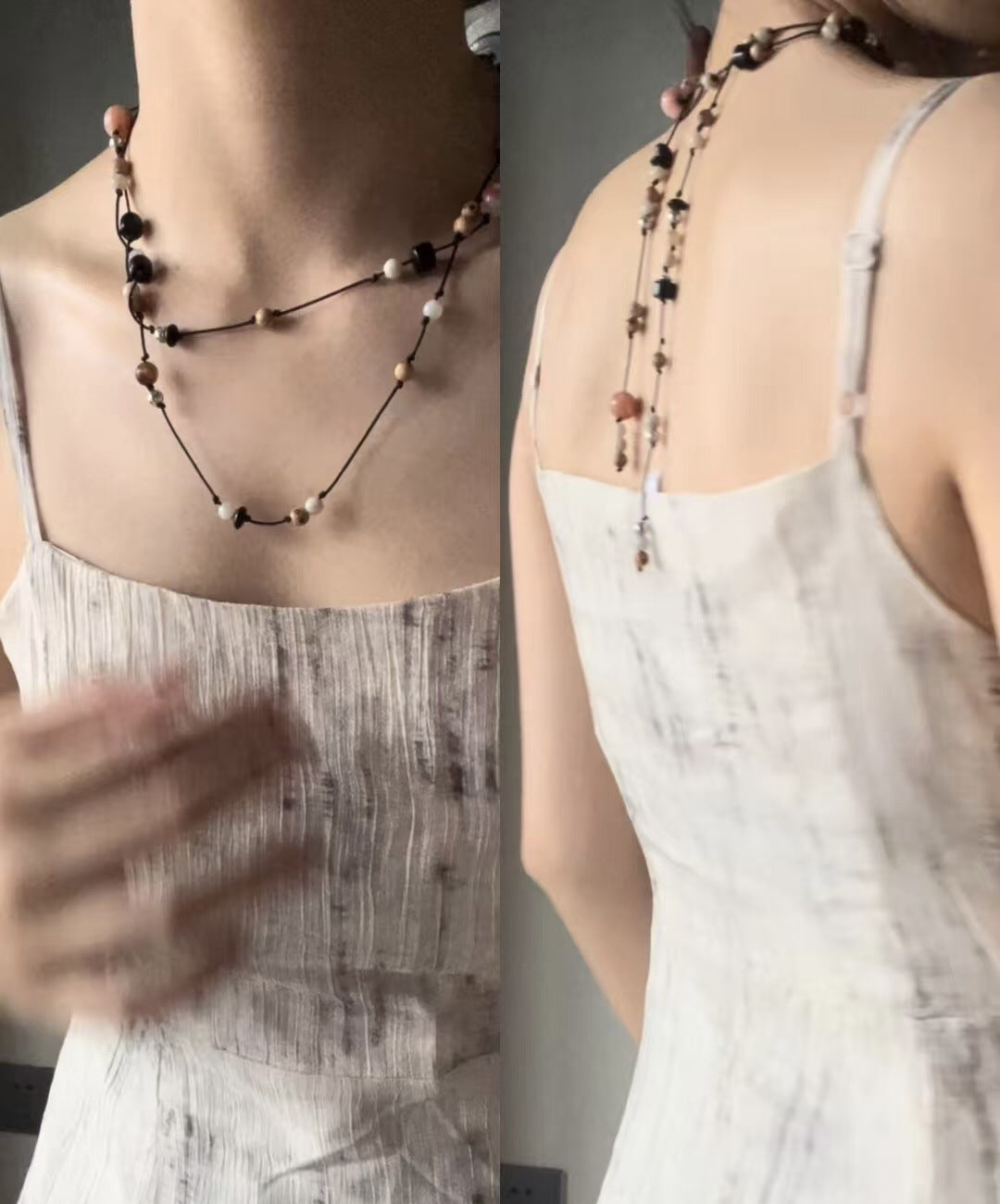 Painters Agate Beaded Lariat Necklace