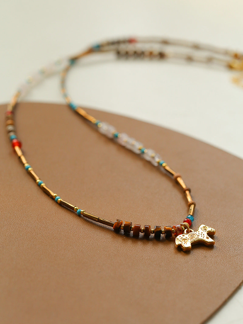 Boho Horse Pendant Gemstone Necklace