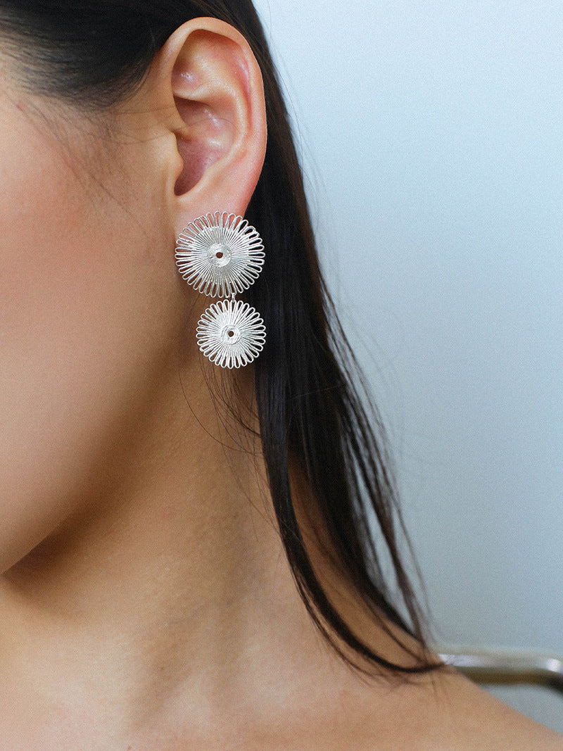 Brushed Hollow Sunflower Drop Earrings