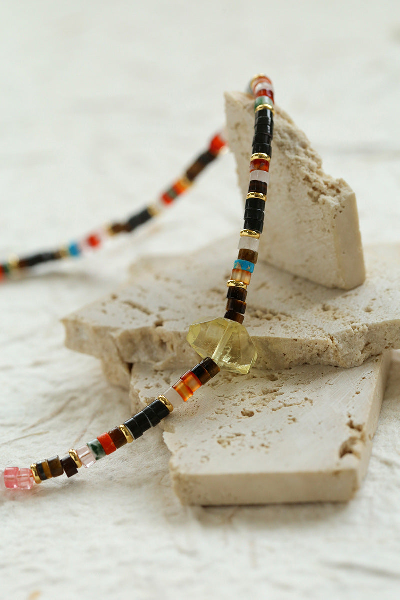 Golden Citrine Beaded Necklace Description: