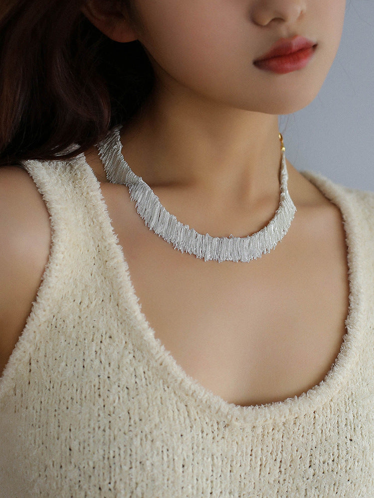 Milky Way 925 Silver Woven Tassel Collar Necklace