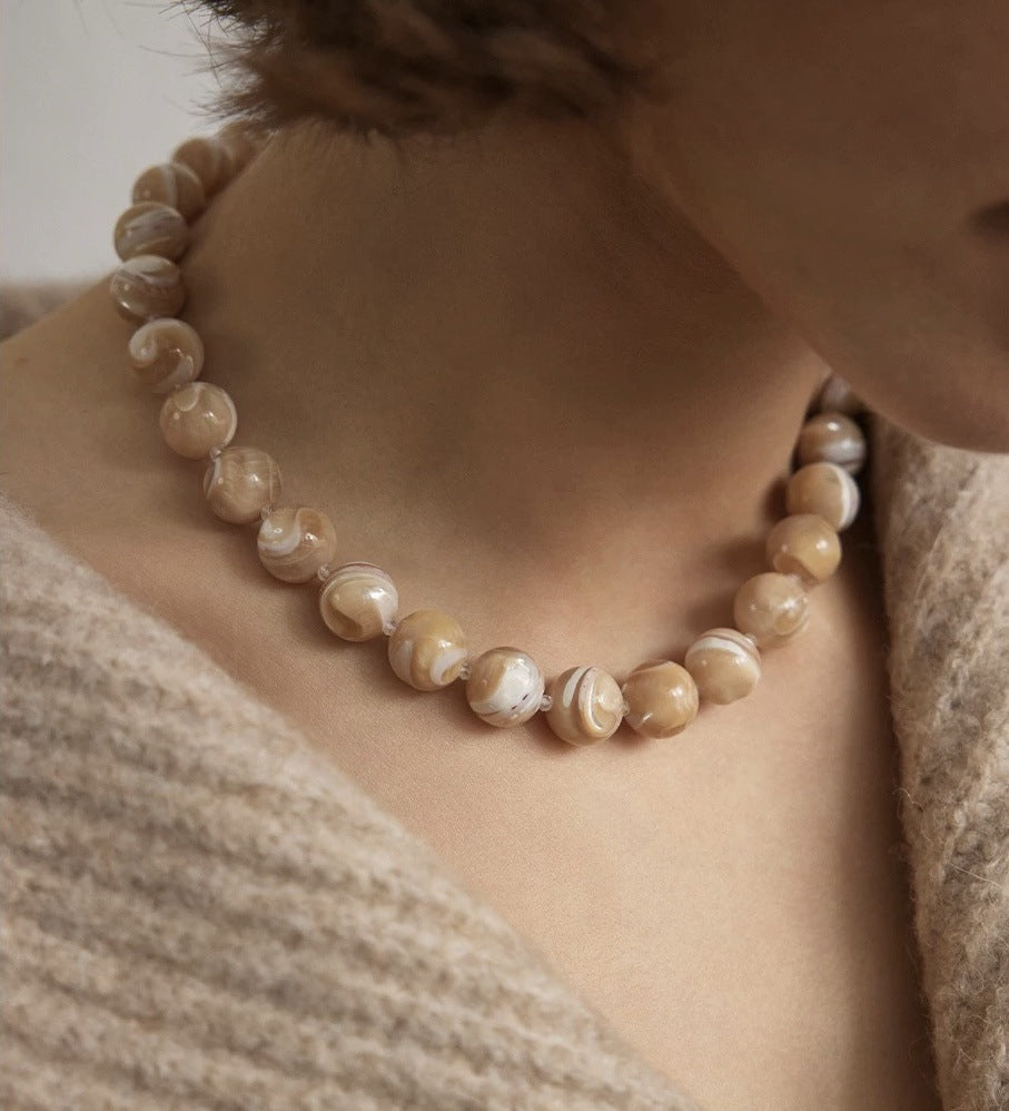 Sun Clasp Horse Conch Chunky Beaded Necklace