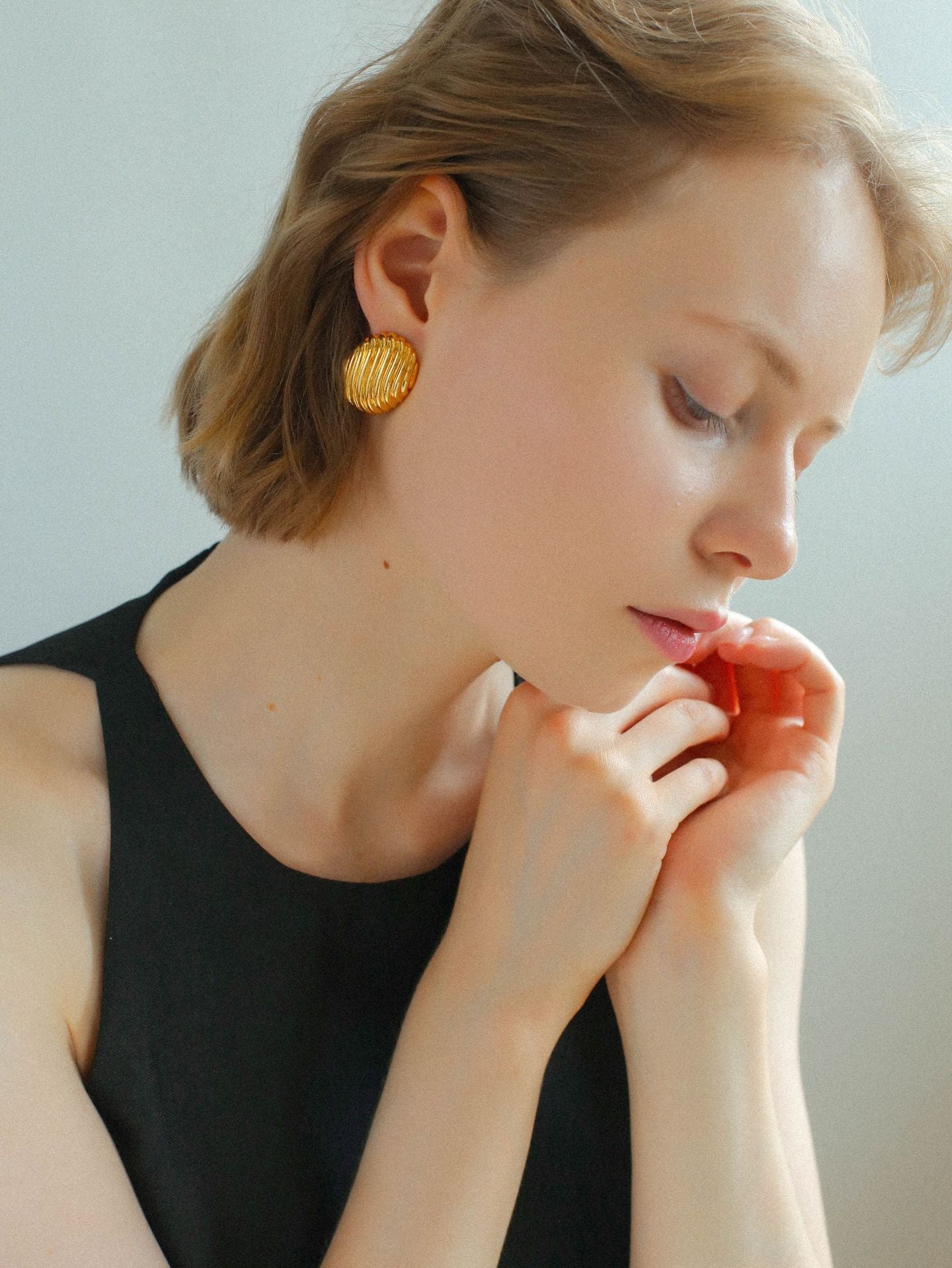 Striped Oval Metal Stud Earrings