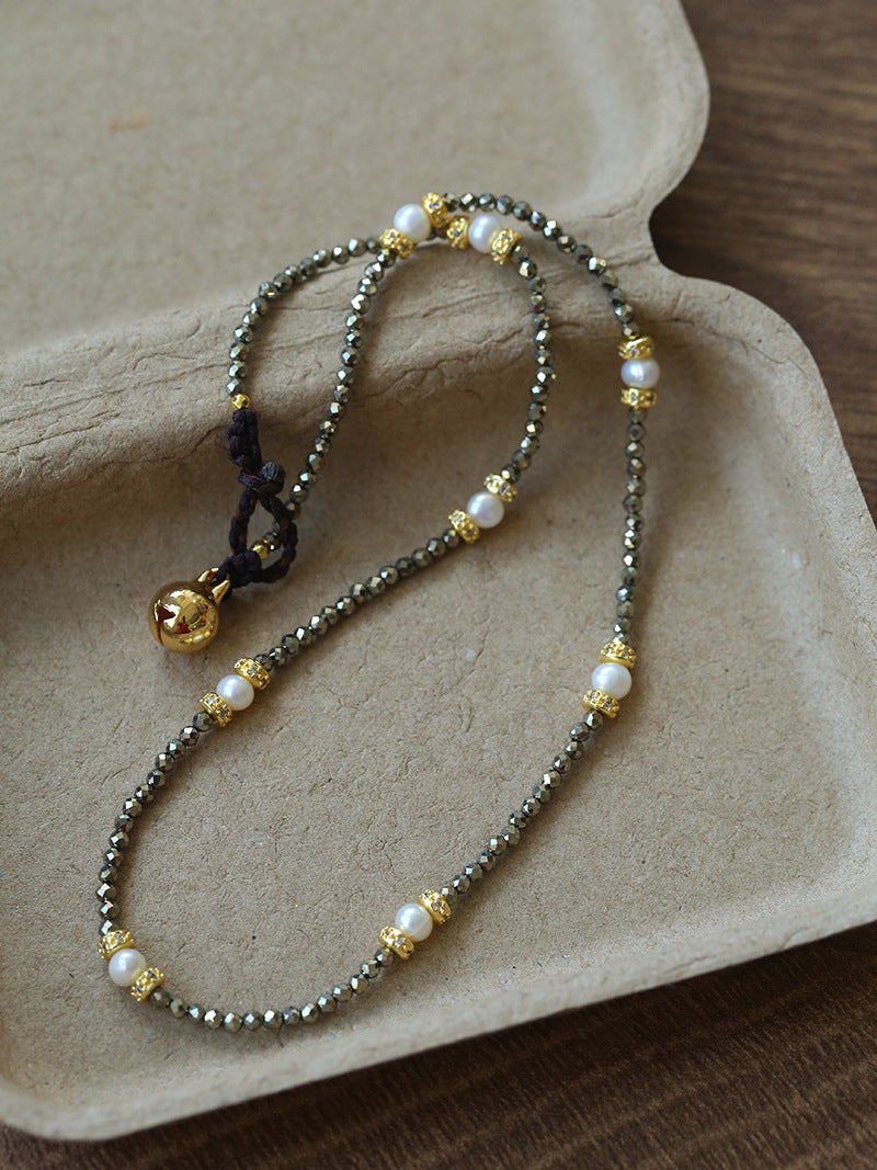 Boho Golden Pyrite & Pearl Choker