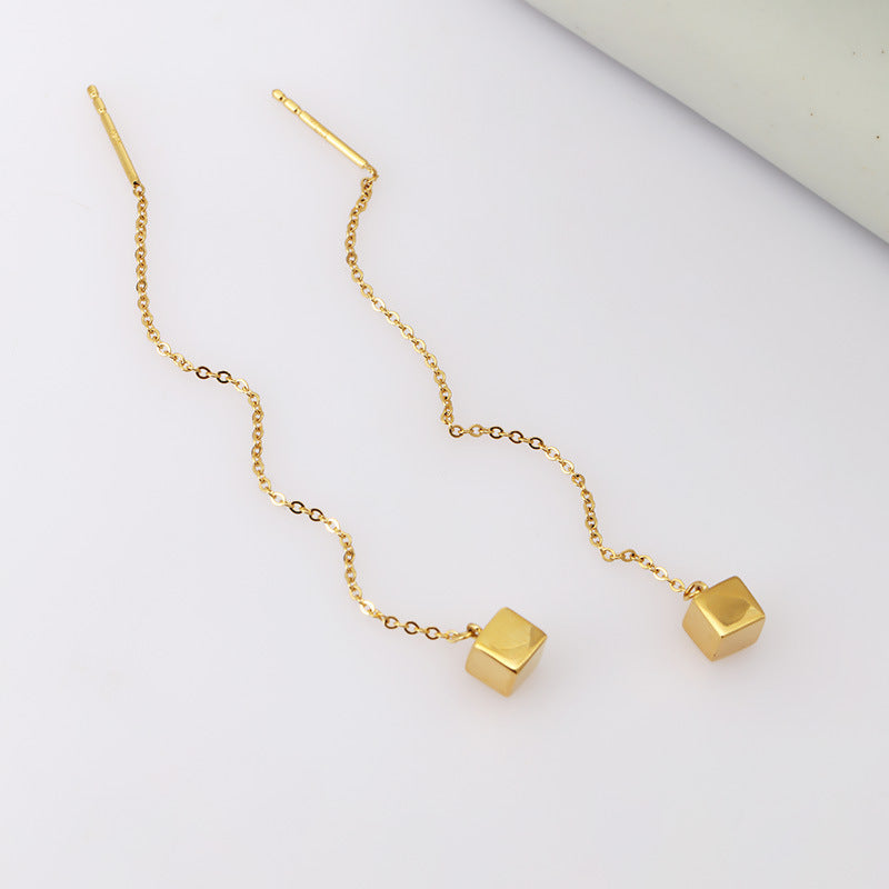Golden Cube Threader Earrings