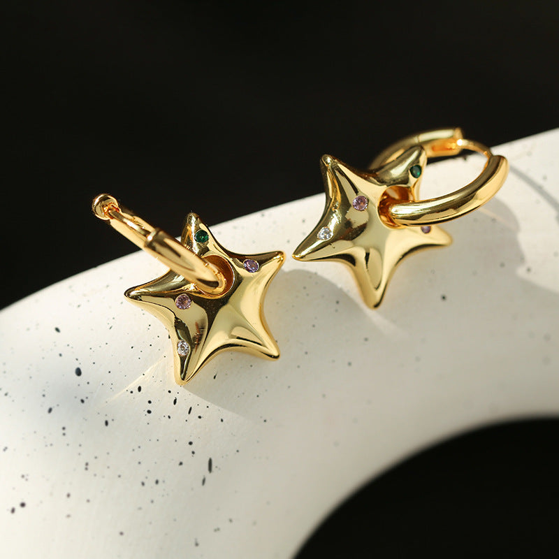 Gold Star Hoop Earrings
