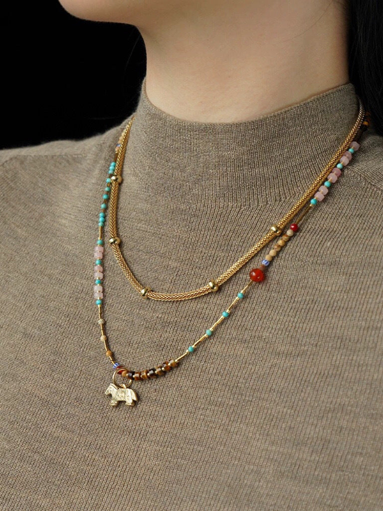 Boho Horse Pendant Gemstone Necklace