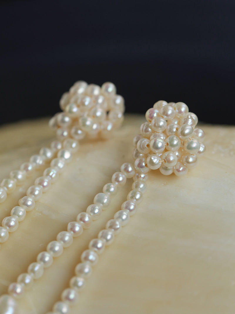 Knotted Pearl Tassel Earrings