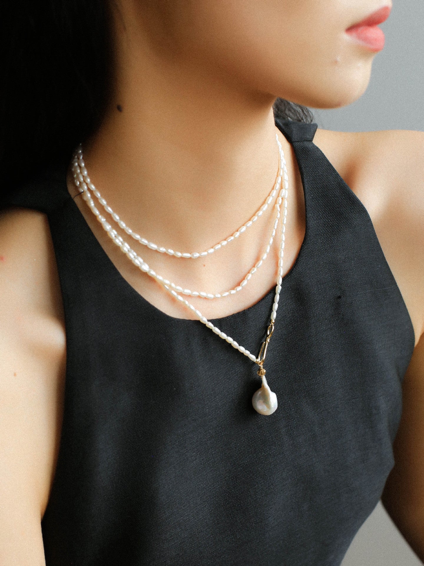 Layered Baroque Pearl Bead Necklace