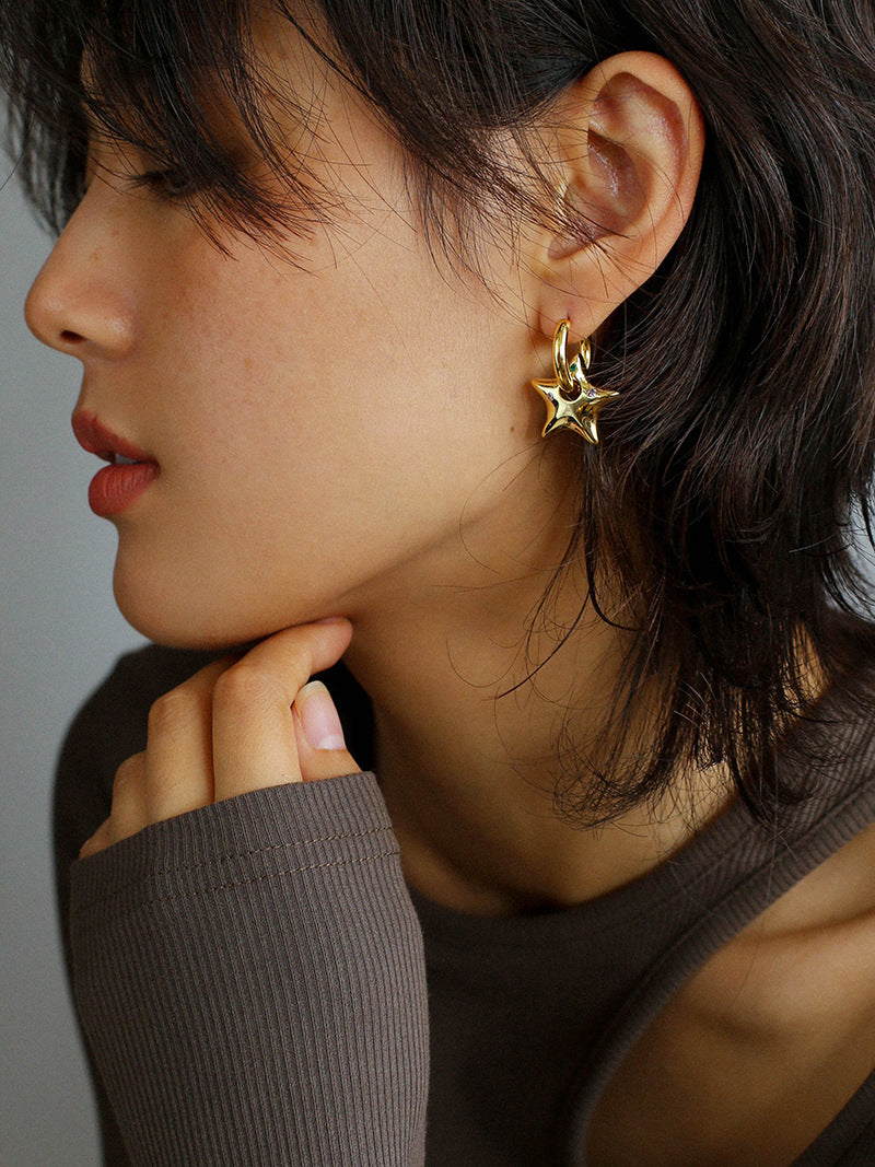 Gold Star Hoop Earrings
