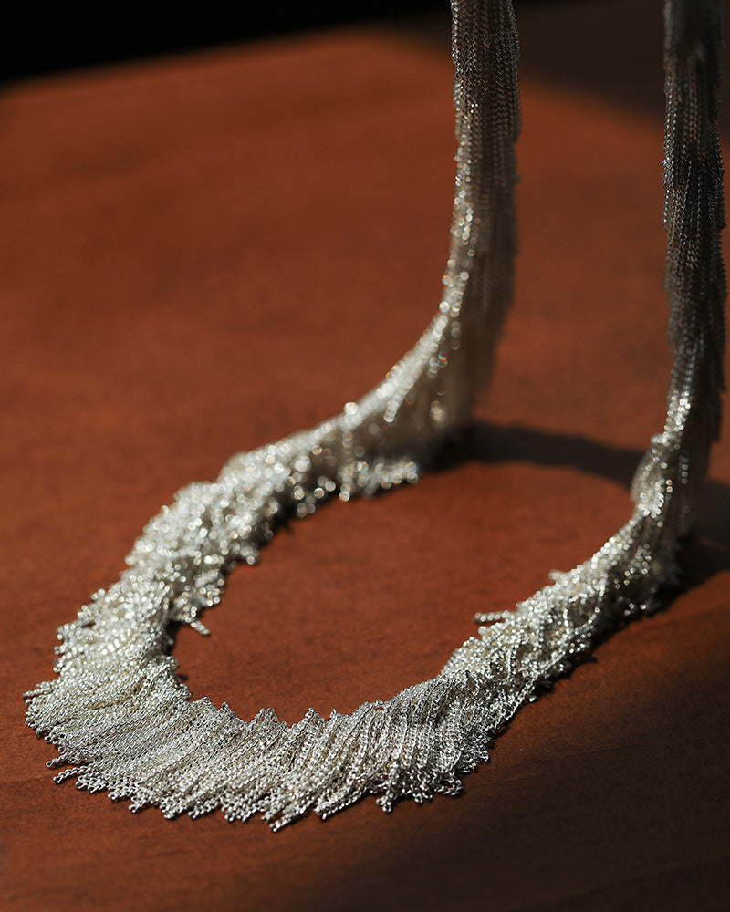Milky Way 925 Silver Woven Tassel Collar Necklace