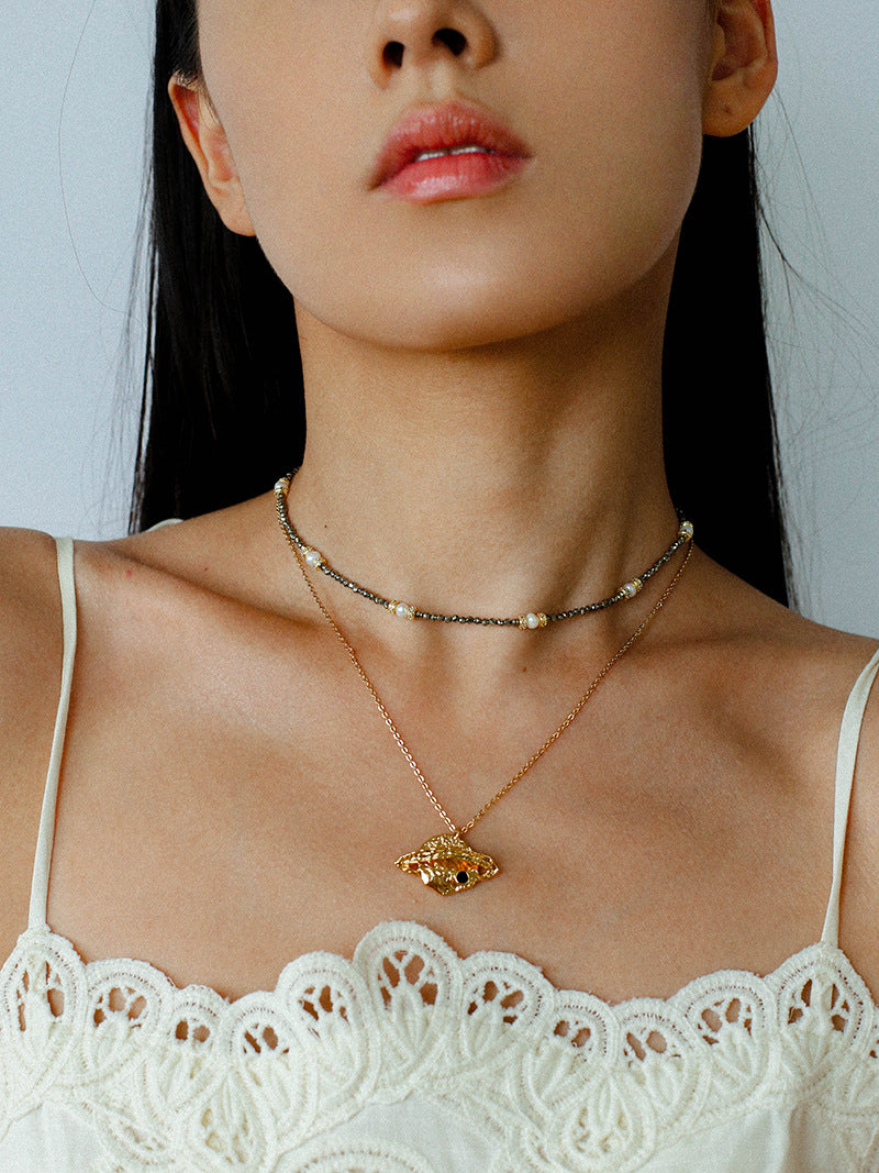 Boho Golden Pyrite & Pearl Choker