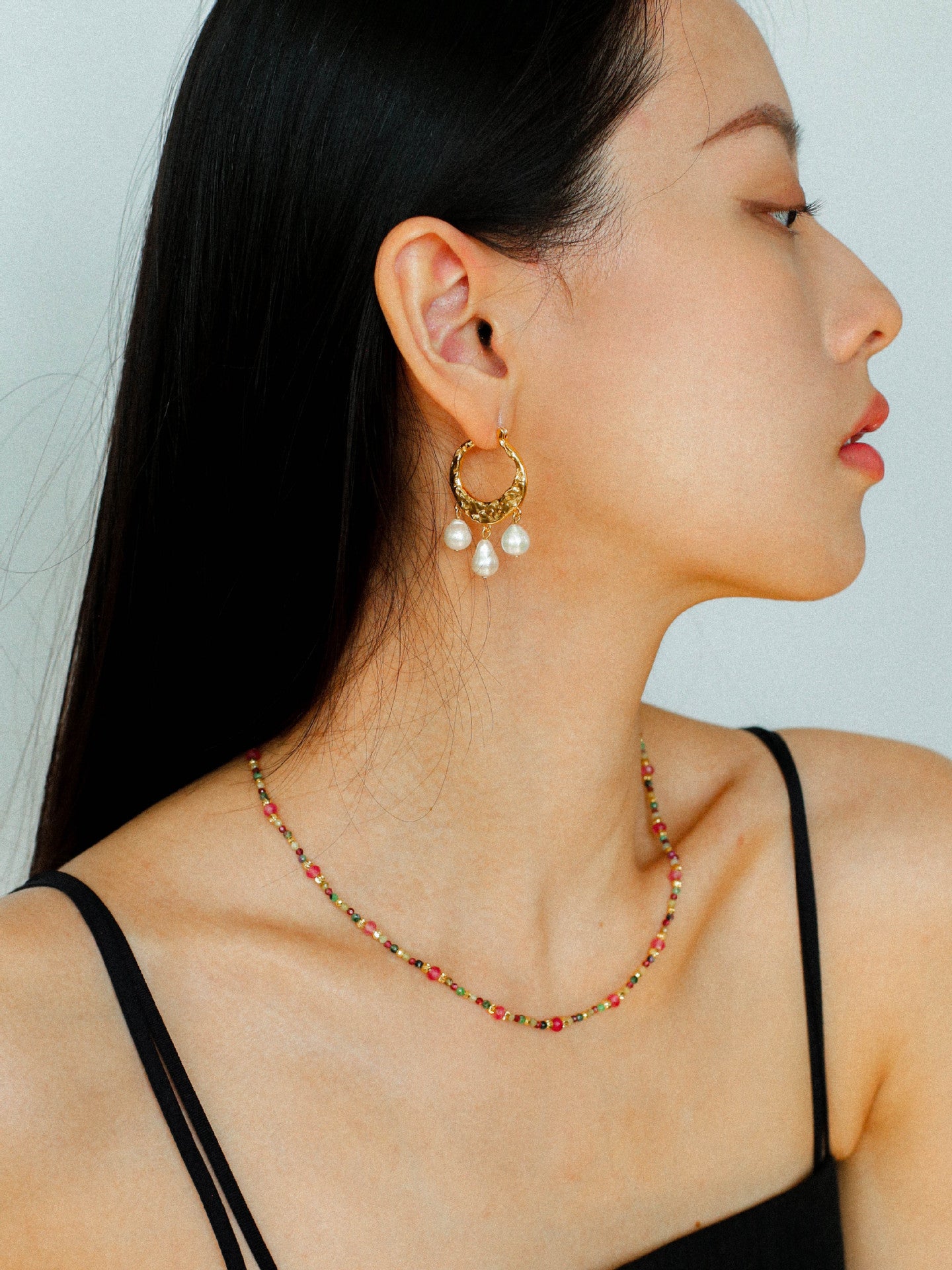 Geometric Triple Teardrop Pearl Earrings