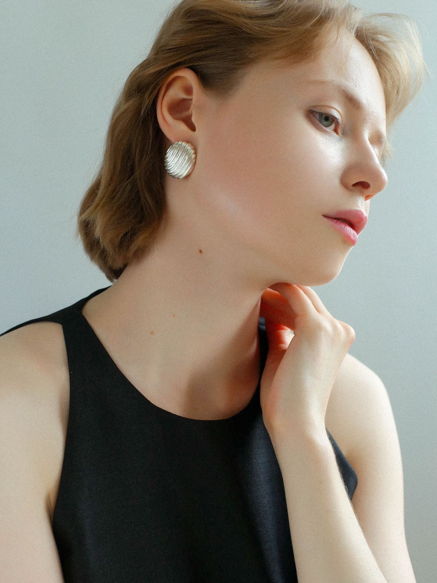 Striped Oval Metal Stud Earrings