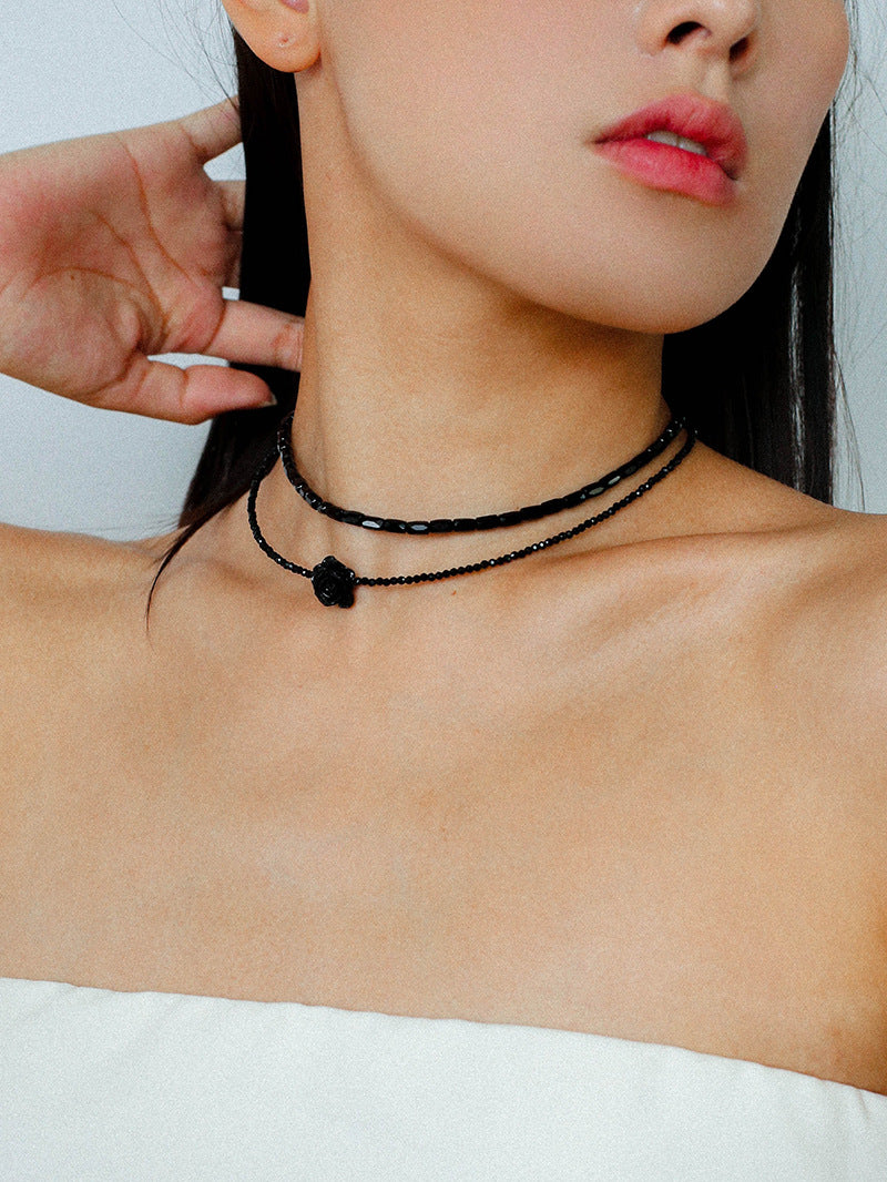 Noir Bloom Double-Layer Choker Necklace