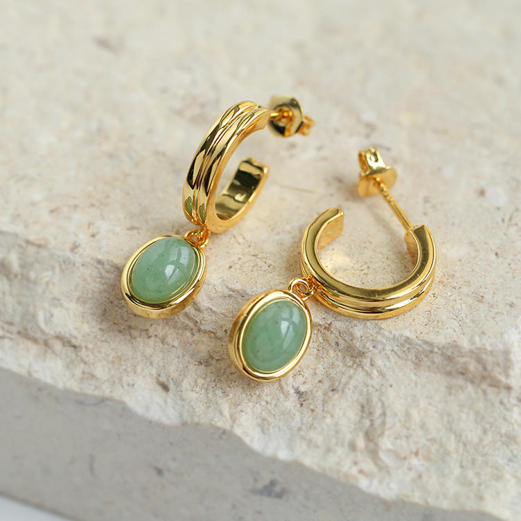 Green Aventurine Drop Hoop Earrings
