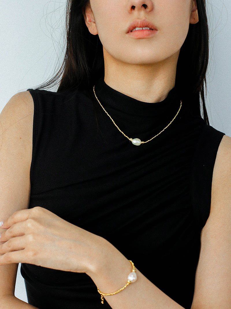 Baroque Pearl Golden Chain Choker Necklace